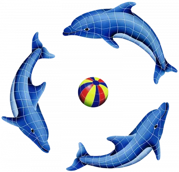 Artistry In Mosaics Dolphin Group ( 1 Free Multi Color Ball) Porcelain Pool Design 62" x 62"